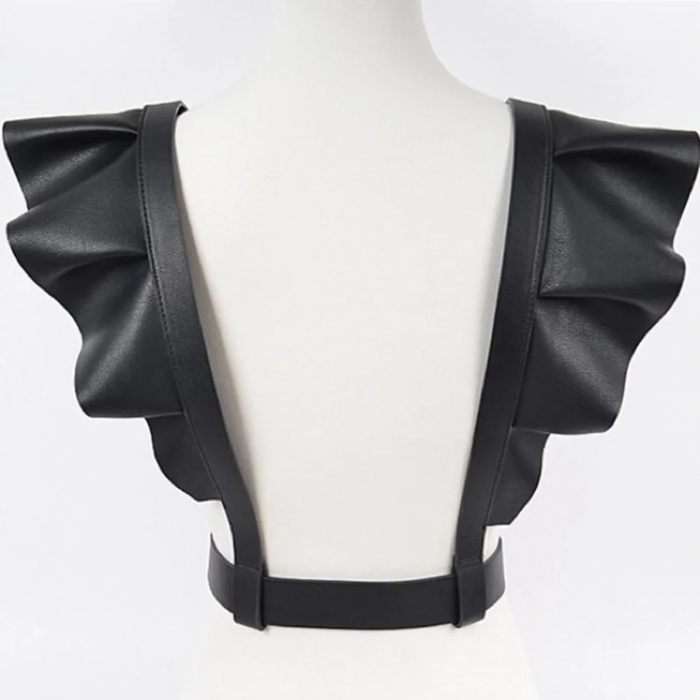Host Pick🎊Sexy Black Leather Ruffle Harness Statement Belt
